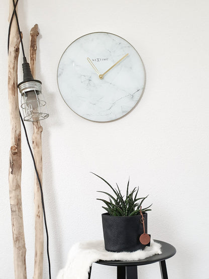 NeXtime Clocks 40cm wall clock with marble-patterned glass and metal frame, modern design for home decor.