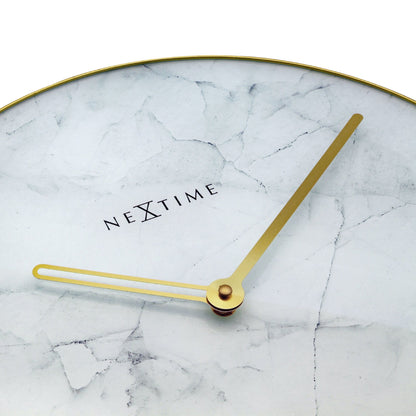 NeXtime Clocks wall clock with 40cm marble glass and metal design, featuring a modern and stylish appearance.