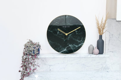 NeXtime Clocks marble wall clock with 40cm glass and metal frame, modern design, featuring a sleek marble face.
