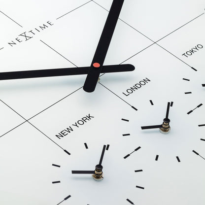 NeXtime Clocks Big City wall clock, 43cm, with silent mechanism and glass cover, featuring a modern cityscape design.