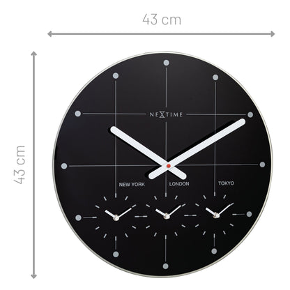 NeXtime Clocks Big City wall clock with 43cm glass face, silent mechanism, and modern design.