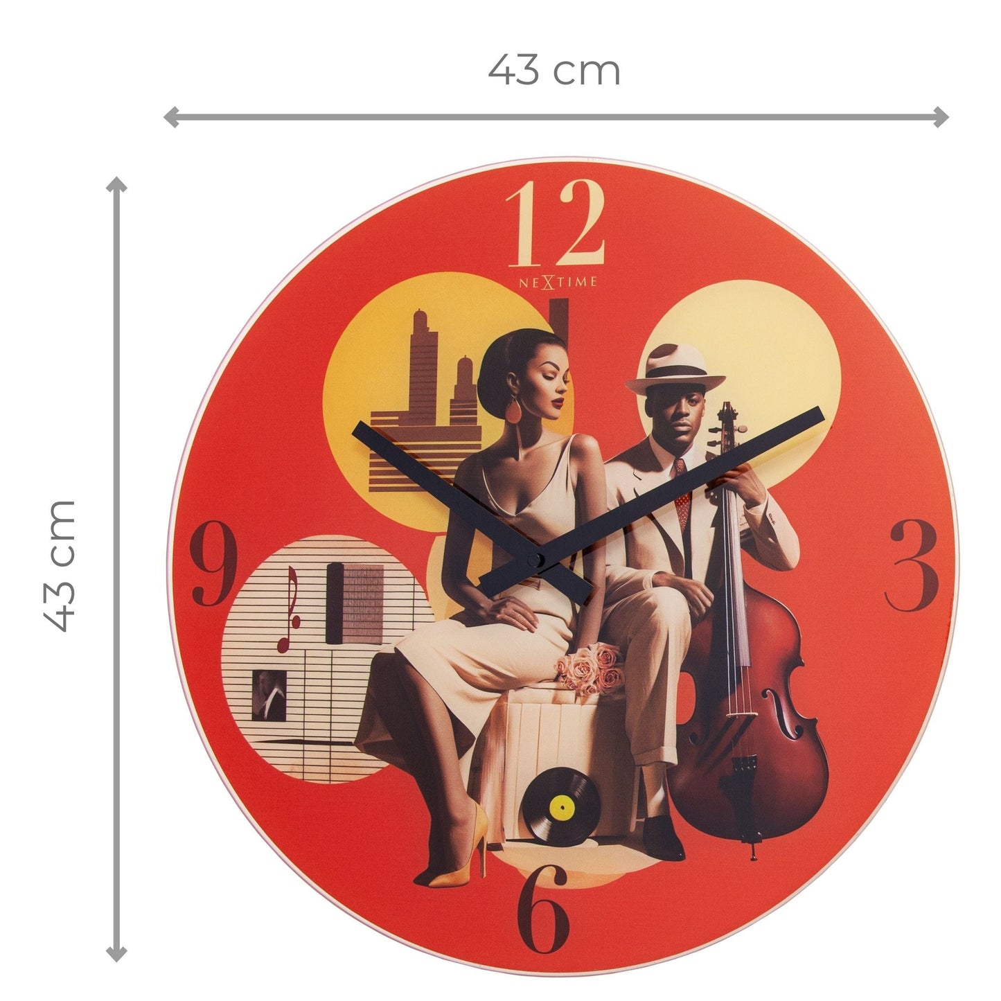 Wall clock - 43cm - Silent - Multicolour - Glass - 'Jazz'