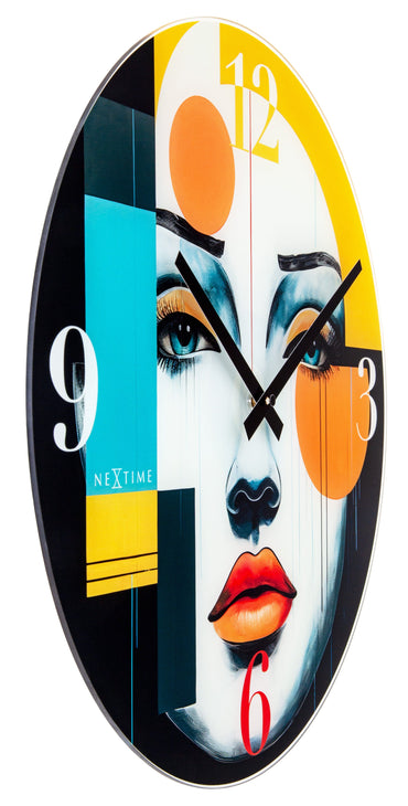 Wall clock 43cm-Silent-Multicolour-Glass-NeXtime 'Vogue'