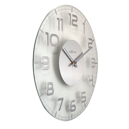 NeXtime Clocks Classy Round wall clock with glass face, 30x3.5 cm, showing a sleek round design with a black frame.