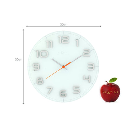 NeXtime Clocks' glass wall clock, 30x3.5 cm, with a round design and elegant style, titled 'Classy Round'.