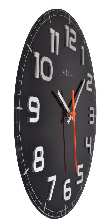 NeXtime Clocks Classy Round wall clock with glass face, 30x3.5 cm, featuring a sleek, modern design.