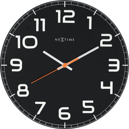NeXtime Clocks glass wall clock, 30 x 3.5 cm, round design with a sleek, modern appearance and clear clock face.
