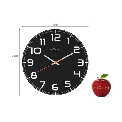 NeXtime Clocks glass wall clock, 30 x 3.5 cm, round design with sleek glass face, labeled 'Classy Round'.