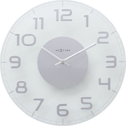 NeXtime Clocks glass wall clock, 30x3.5 cm, round design with a clear face and minimalist style.
