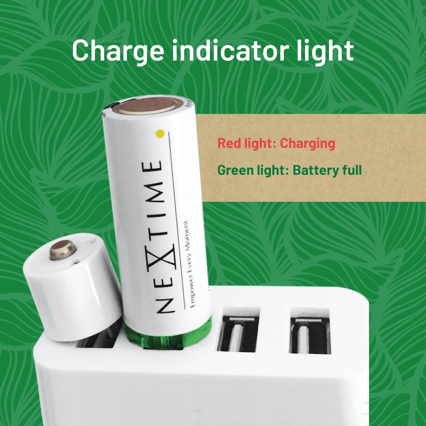 Two NeXtime Clocks USB batteries, AA size, with silver-colored metal casing and positive/negative terminals visible.