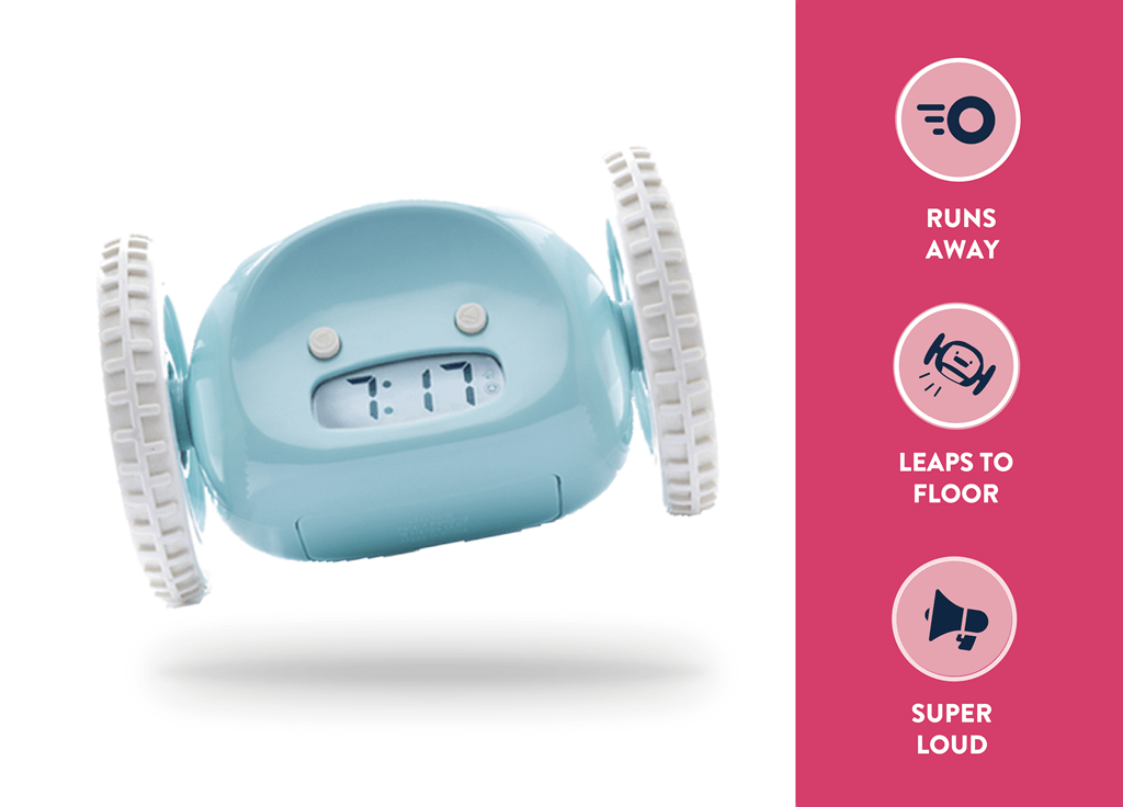 Clocky Blue - Alarm clock on wheels