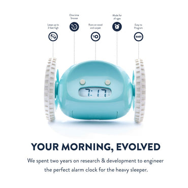 Clocky Blue - Alarm clock on wheels