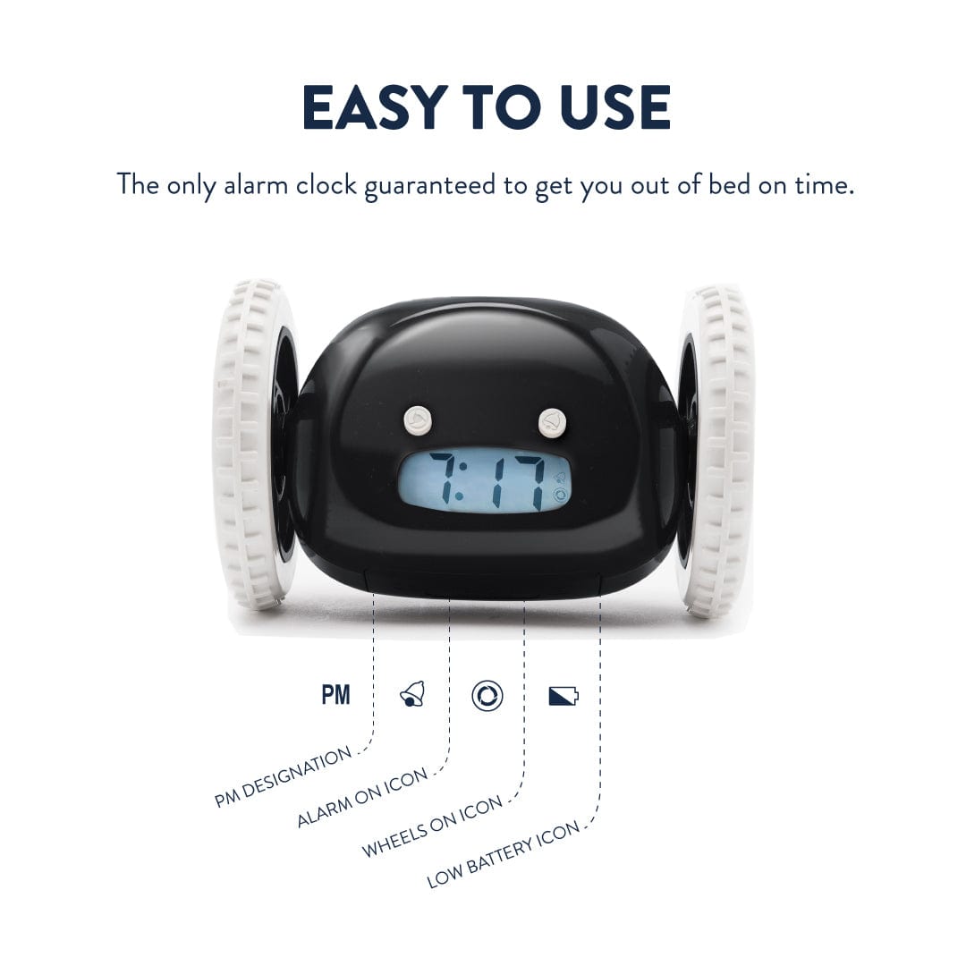 Clocky Black - Alarm clock on wheels