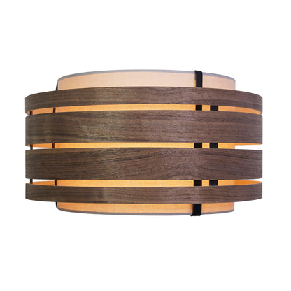 Dark walnut veneer wood and fabric lamp shade with 50cm diameter, designed for lighting fixtures by NeXtime Clocks.