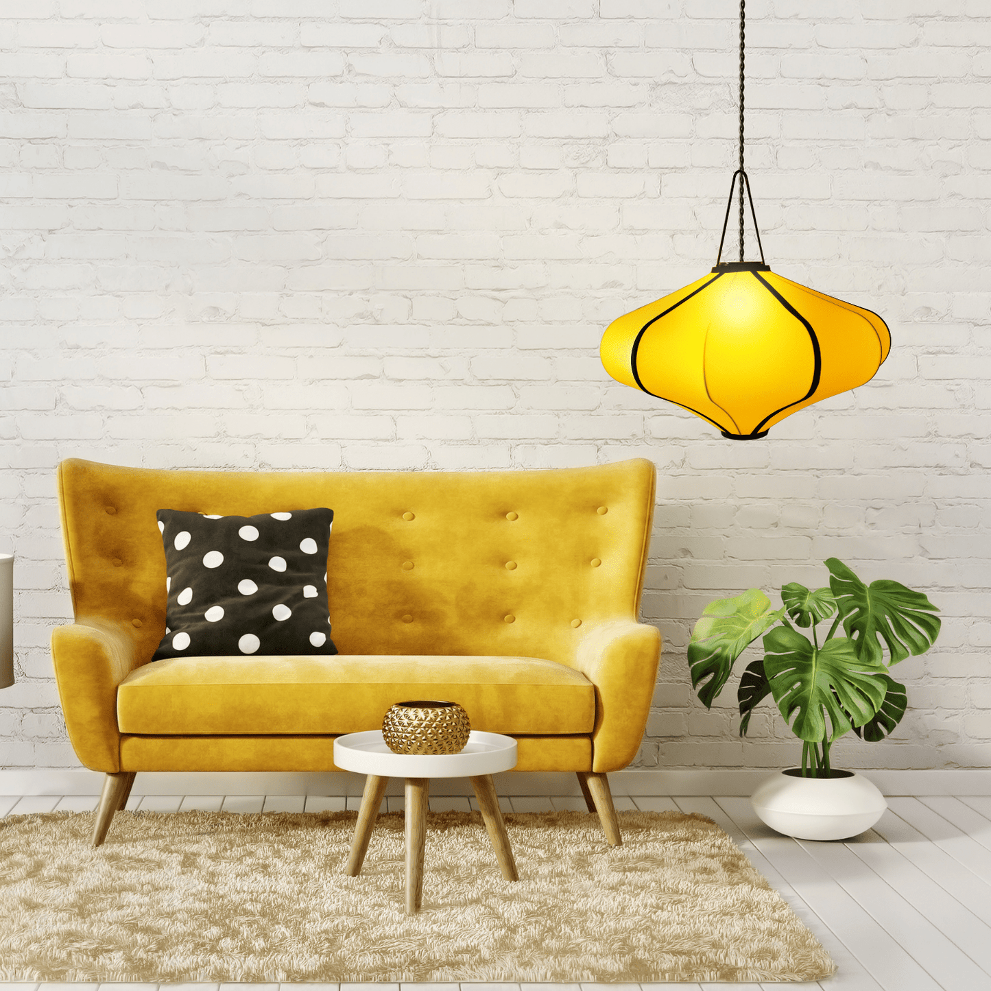 Yellow 60cm lantern-style fabric lamp shade by NeXtime Clocks, featuring elastic material for a modern lighting look.