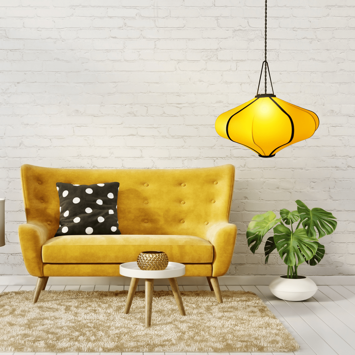 Yellow 60cm lantern-style fabric lamp shade by NeXtime Clocks, featuring elastic material for a modern lighting look.