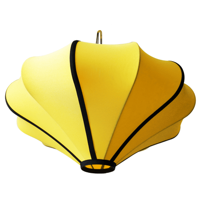 NeXtime Clocks Lumi 60cm lantern-style elastic fabric lamp shade, front view showcasing warm yellow color and textured design.