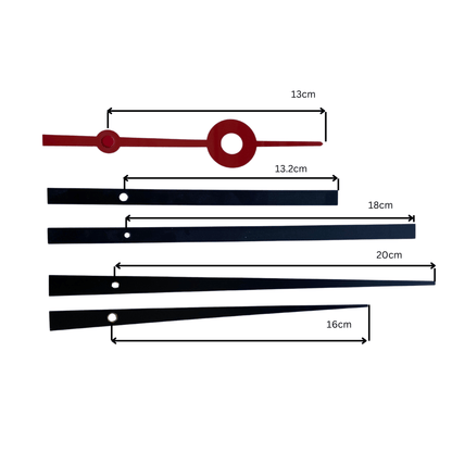 NeXtime Clocks XL clock hands set with silent movement, featuring black hour and minute hands and a slim second hand for clock repair.