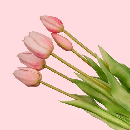 Strawberry Girl Vase + 10x Real Touch Pink Tulips – Silk Artificial Tulips