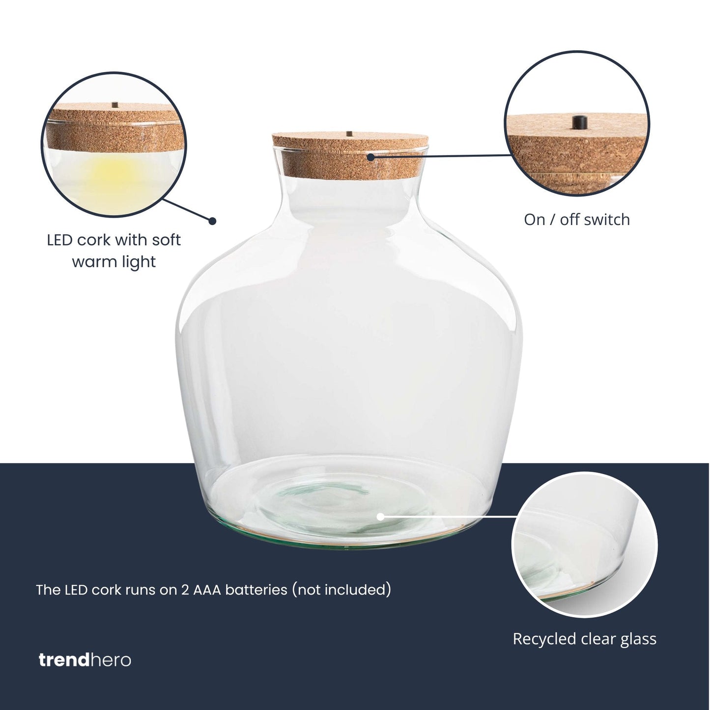 Terrarium with cork - Fat Joe + led cork - Closed terrarium ↑ 30 cm