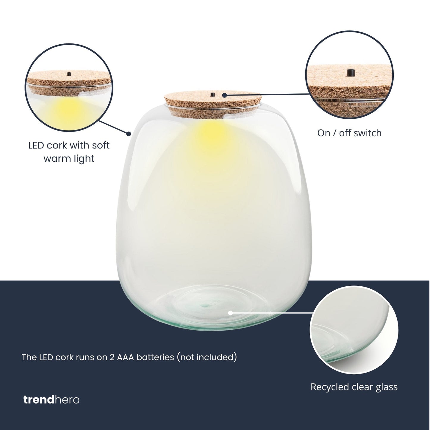 Terrarium bottle with cork - Model: Emma with led cork  - ↑ 25 cm -  Ø 23 cm