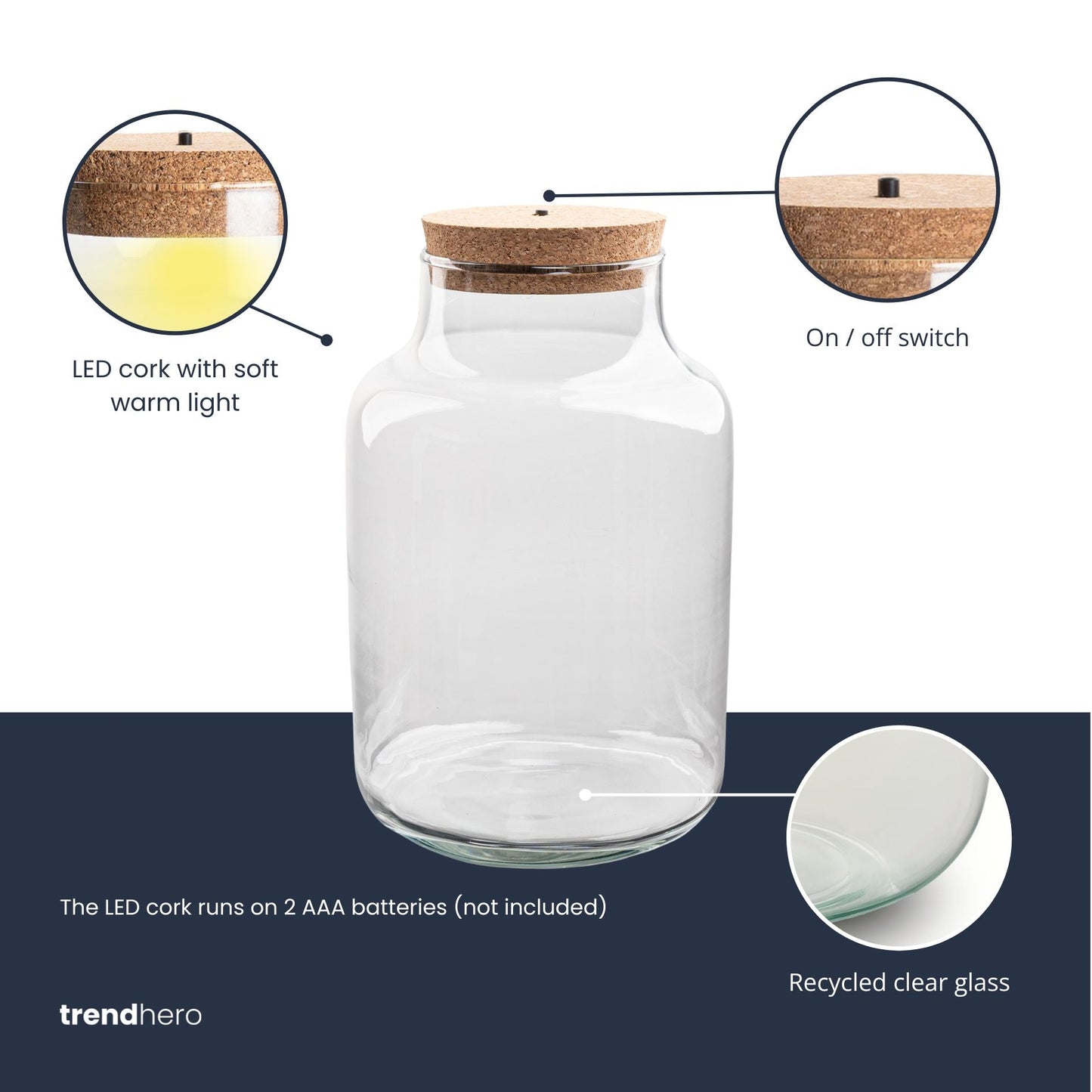 Terrarium bottle garden - Milky with led cork - Ø 21 cm ↑ 30 cm - Terrarium with cork