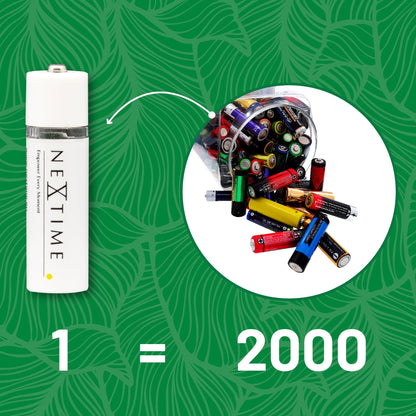 Two NeXtime Clocks USB AA batteries, standard size, with empty USB content slots, designed for powering devices.