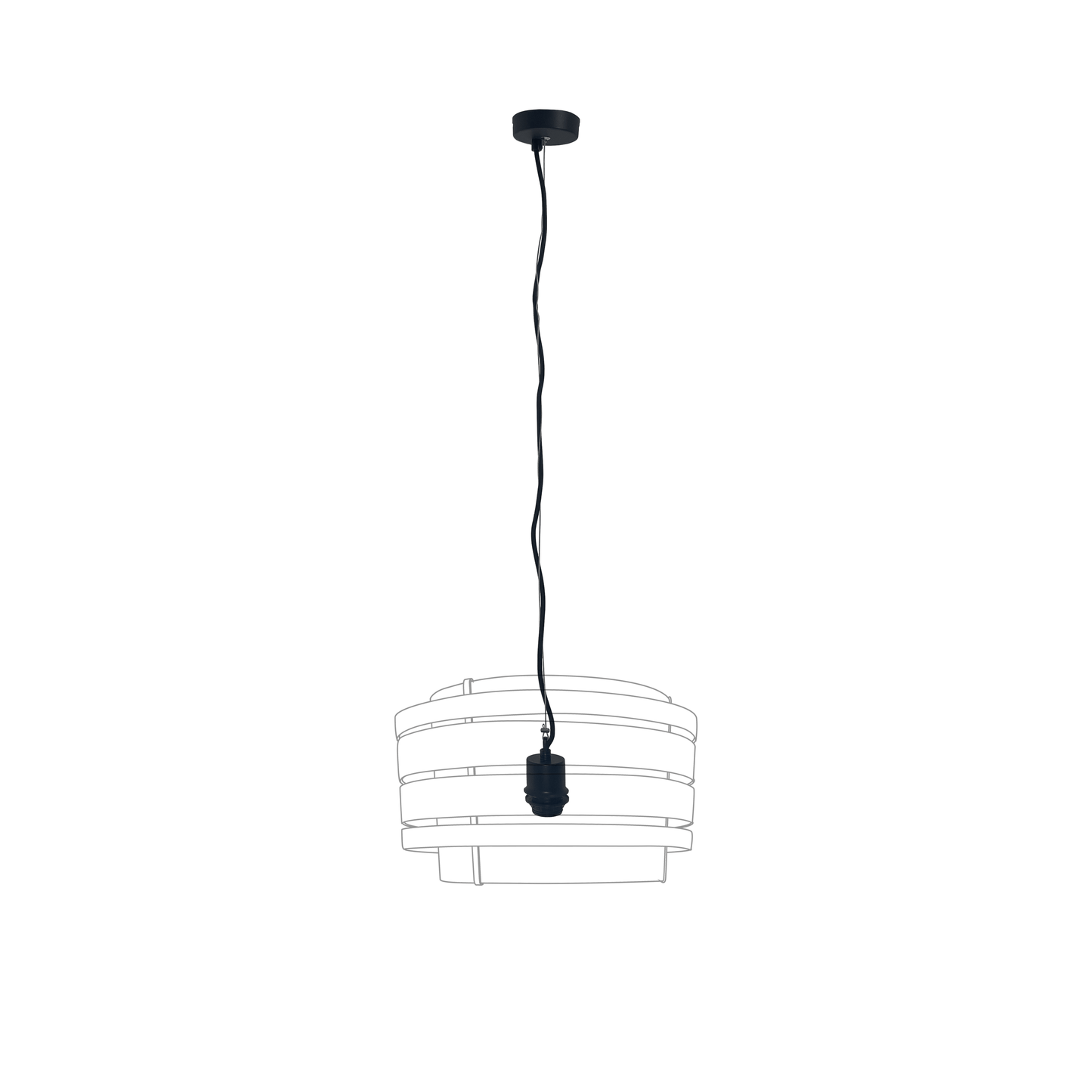 Black Pendant Electric Unit with stainless steel wire and fabric power cable, suitable for E27 bulbs, by NeXtime Clocks.