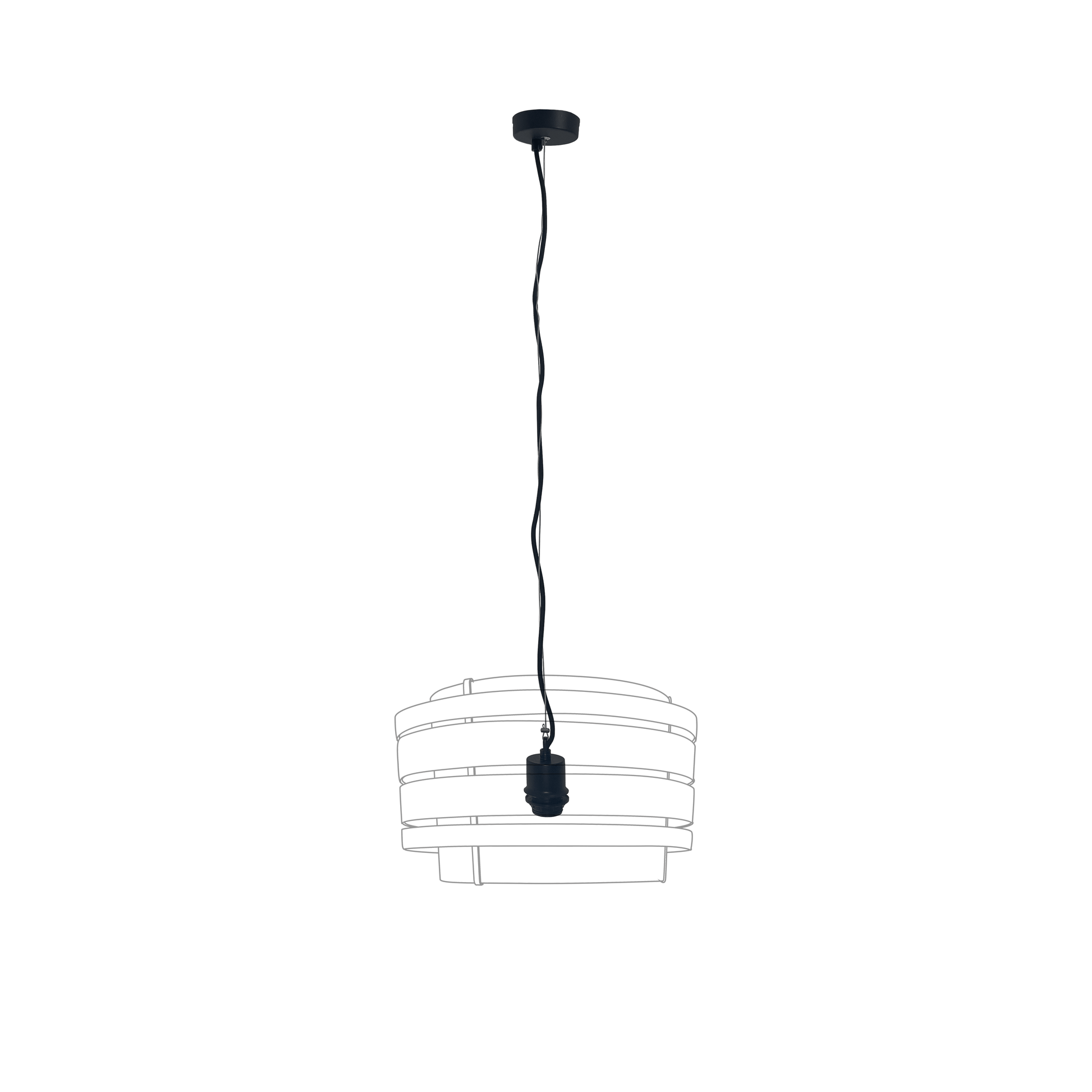 Black Pendant Electric Unit with stainless steel wire and fabric power cable, suitable for E27 bulbs, by NeXtime Clocks.
