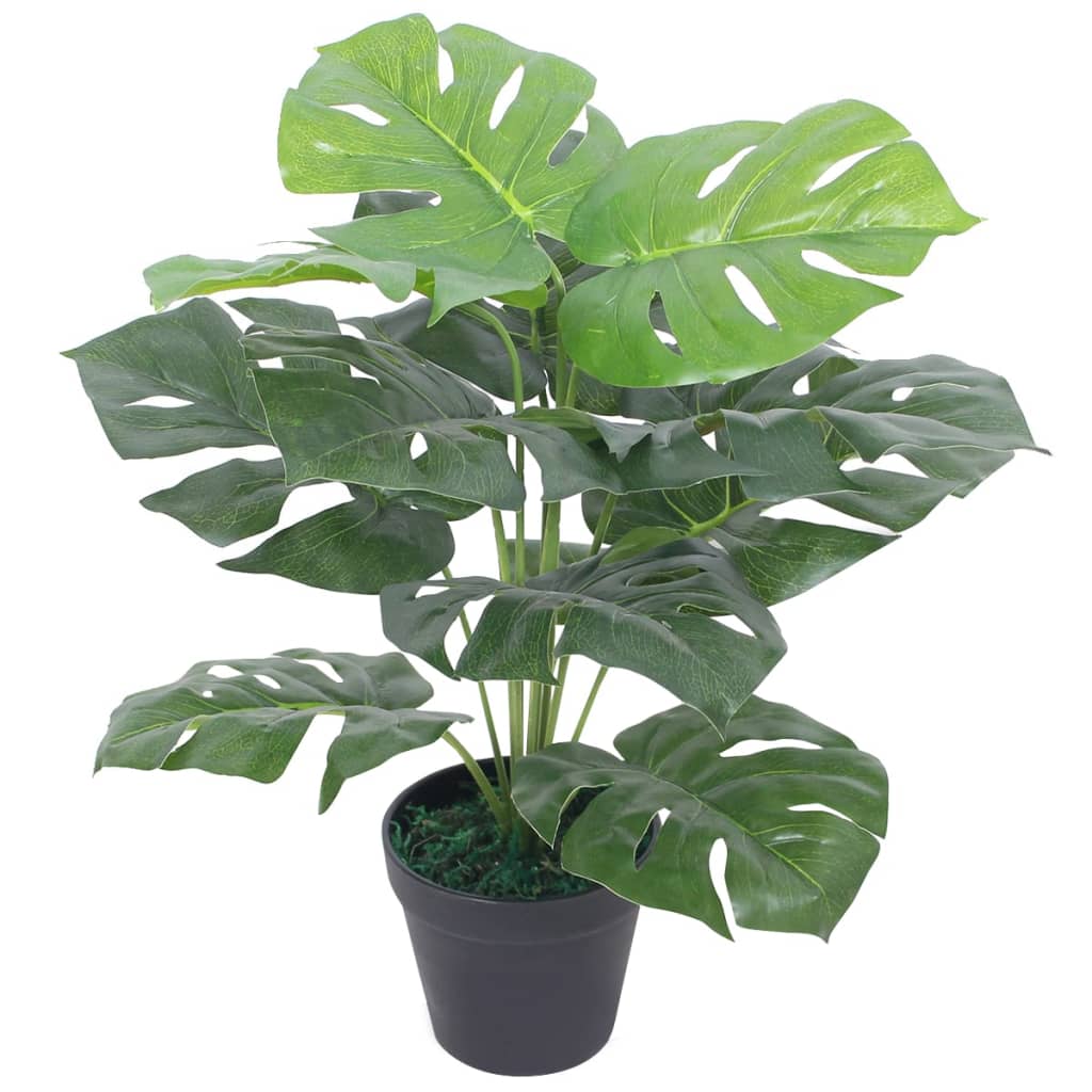 Artificial Monstera plant with green leaves in a pot, 45 cm tall, by Florazo, perfect for indoor decor.