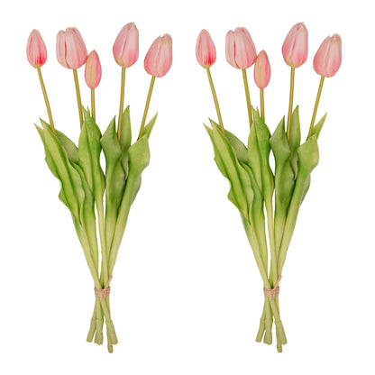 Tulip bouquet – 10 pieces – Mixed colours – ‘Real Touch’ artificial tulips – 42 cm (white/green)